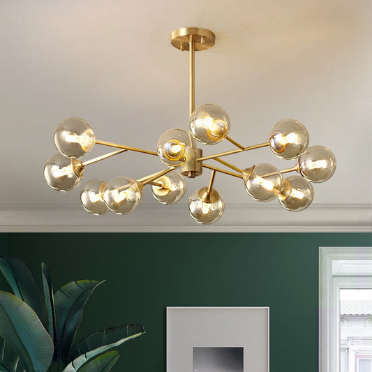 Brass Glass Globe Chandelier