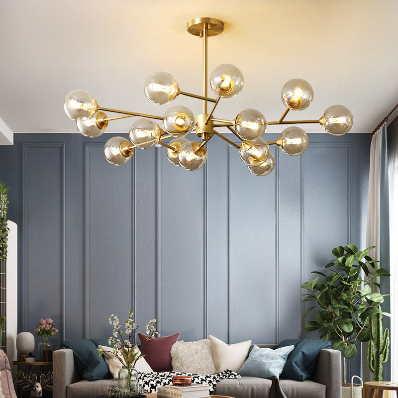 Brass Glass Globe Chandelier