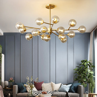Brass Glass Globe Chandelier