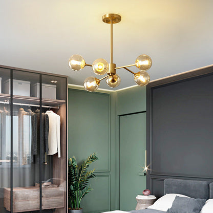 Brass Glass Globe Chandelier