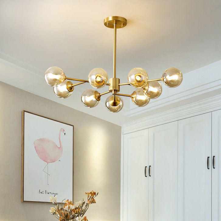 Brass Glass Globe Chandelier