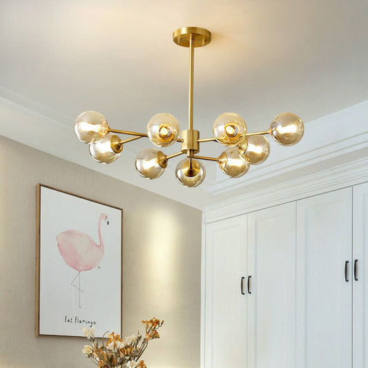 Brass Glass Globe Chandelier