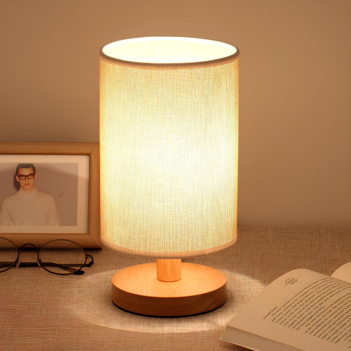 Fabric and Wood Accent Lamp