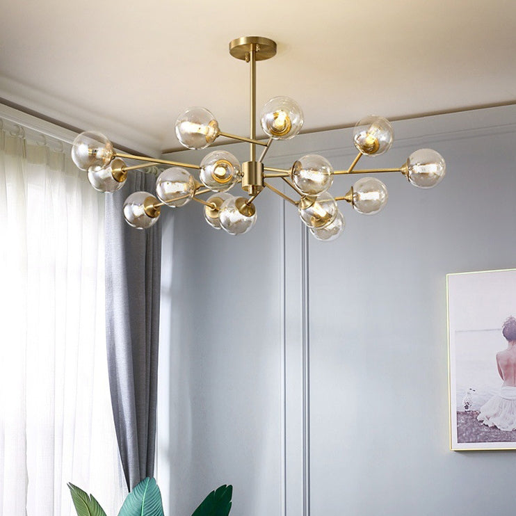 Brass Glass Globe Chandelier