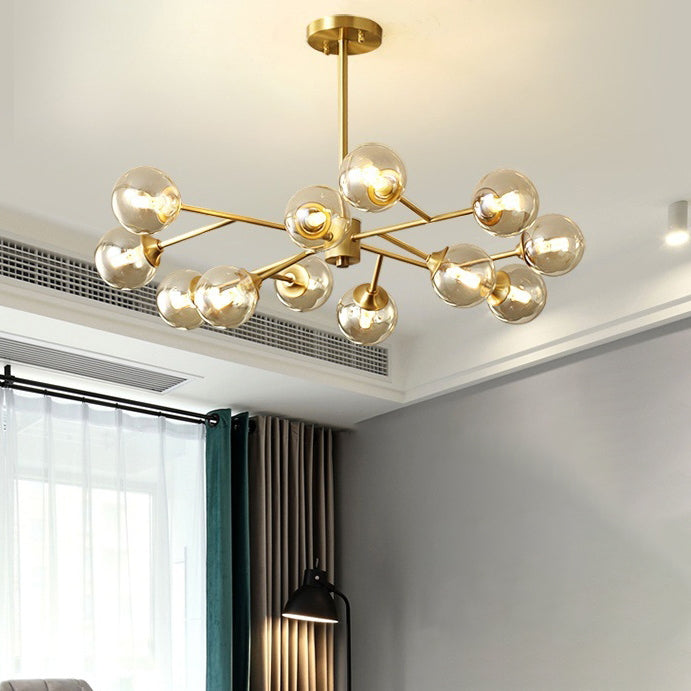 Brass Glass Globe Chandelier