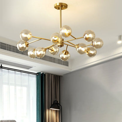 Brass Glass Globe Chandelier