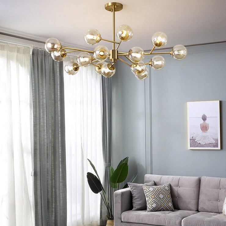 Brass Glass Globe Chandelier