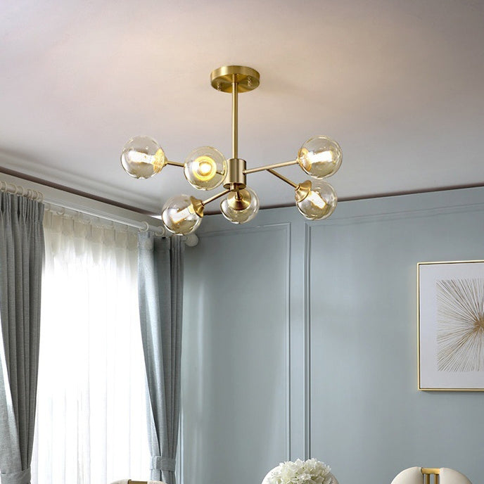 Brass Glass Globe Chandelier