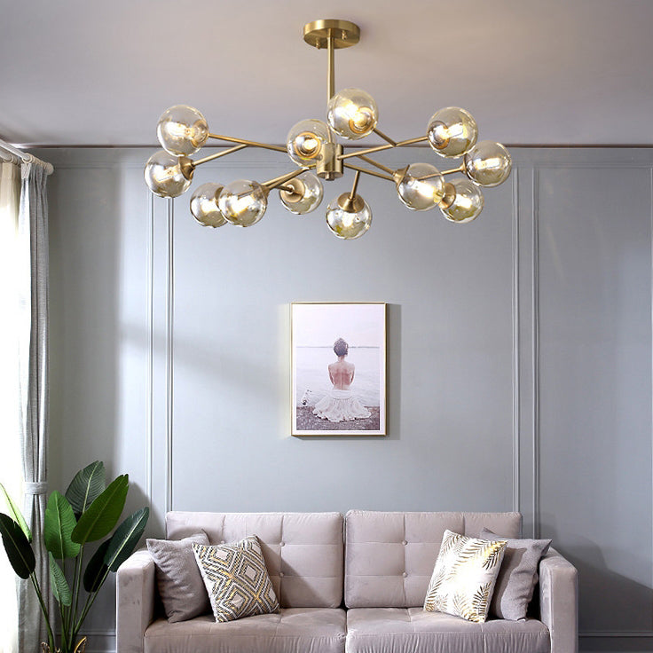 Brass Glass Globe Chandelier