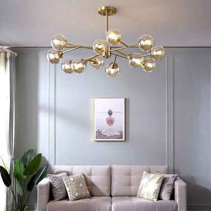 Brass Glass Globe Chandelier