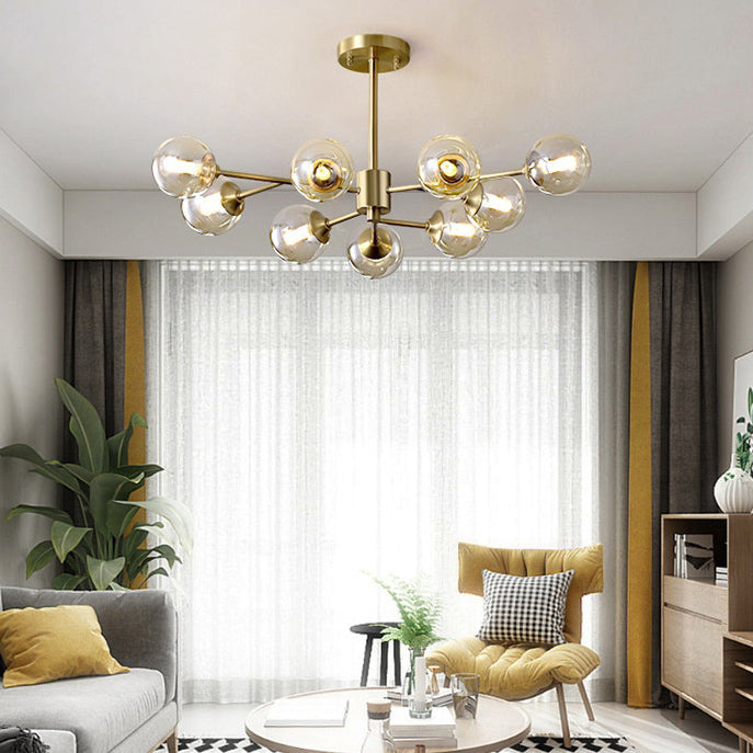 Brass Glass Globe Chandelier