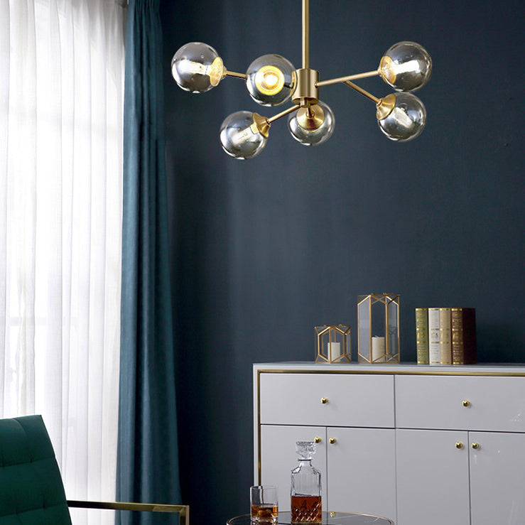Brass Glass Globe Chandelier