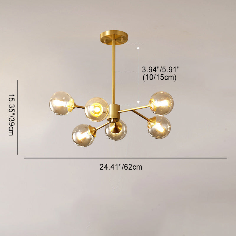 Brass Glass Globe Chandelier