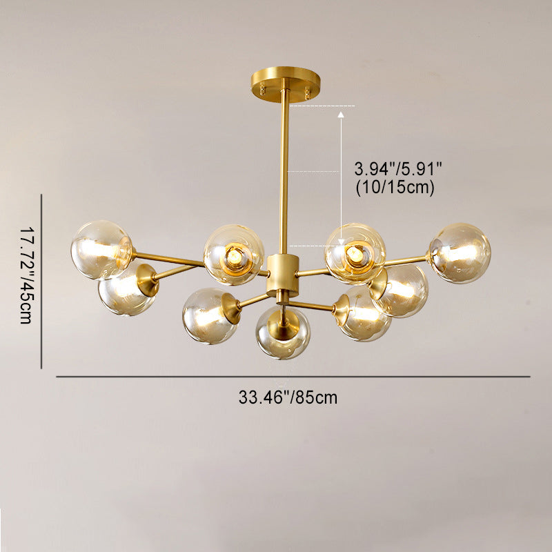 Brass Glass Globe Chandelier